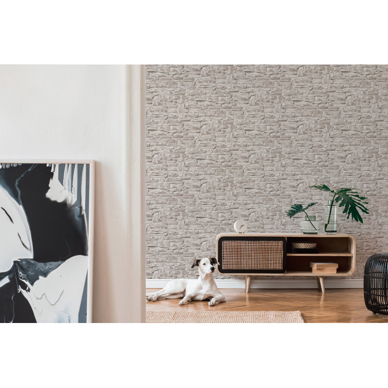 The Bricks and More Stone Symphony Motif 10.05m x 53cm Matte Wallpaper Roll, Pink