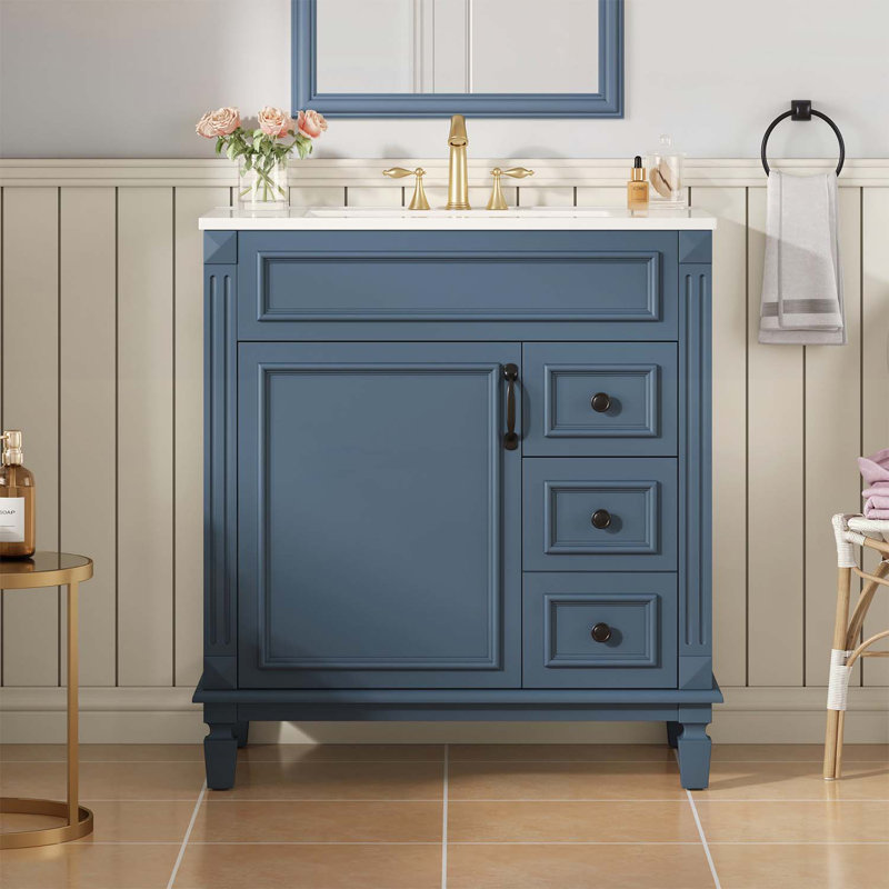 Bathroom Vanity with Ceramic Sink,2 Drawers and Adjustable Shelf, Blue