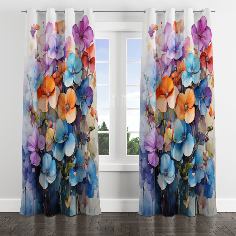 Serana Joyful Floral Abstraction I - Rideau occultant avec œillets - 1 panneau, l 52" x L 95", Œillets argentés