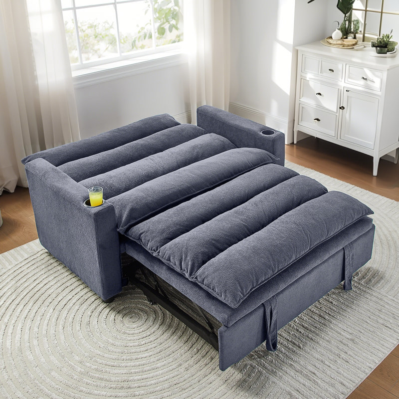 Convertible Sofa Bed, 3-In-1 Multi-Functional Velvet Sleeper Couch Pull-Out Bed, 47'' Loveseat Chaise Lounge With Adjustable Backrest