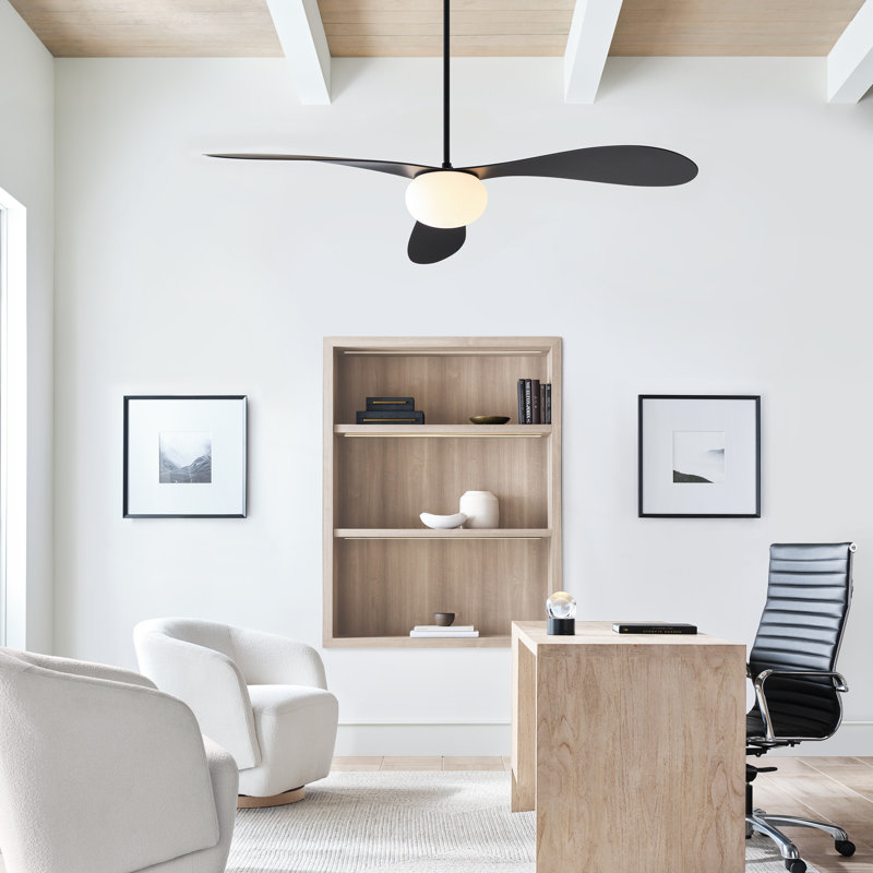 Visual Comfort Fan Drape Smart 58 LED Indoor Ceiling Fan with Threaded Downrod, Matte White ABS blades and Handheld Remote