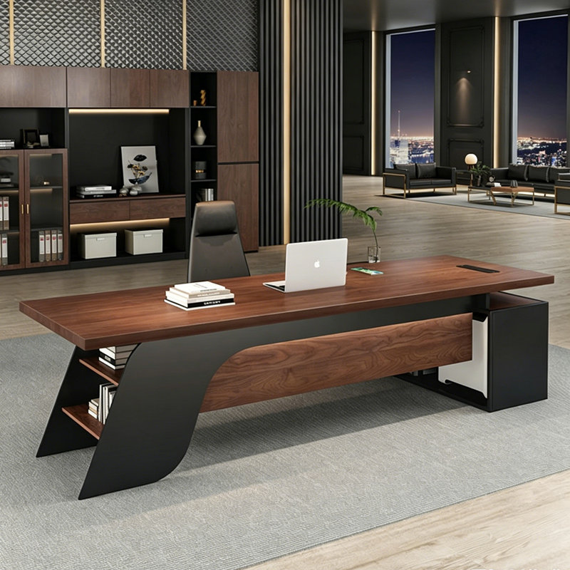 Bureau de direction moderne en bois massif brun L 102,36 ", 29.53" H x 110.24" W x 59.06" D