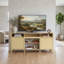 Meuble télé 68 po en bois naturel moderne Mid-Century pour téléviseur de 75 po ou moins, console multimédia avec rangement, buffet à 9 tablettes avec tablette centrale réglable-133280246
