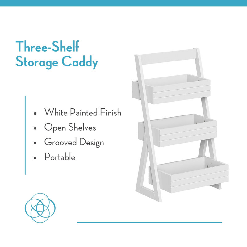 White 3-Shelf Compact Storage Caddy with Handle