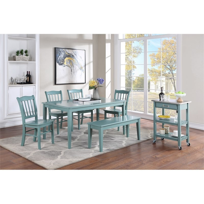 Ensemble de salle à manger 6 pièces en bois d'hévéa bleu Pembert Row