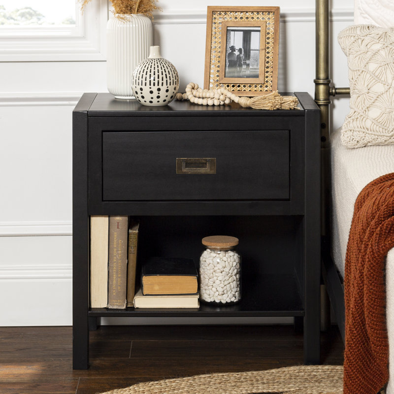 Modern Solid Wood 1-Drawer Nightstands, Black