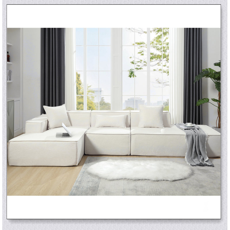 Modular Combination Living Room Sofa Set, Modern Minimalist Sofa, Free Installation Sofa, Beige Polyester