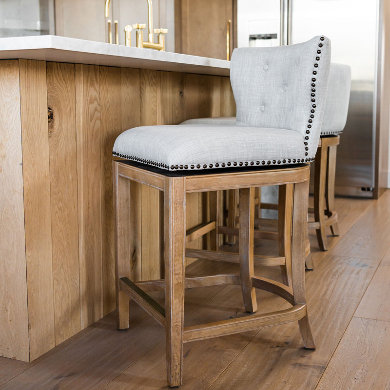 Maven Lane Hugo Stool with Fabric Upholstery, Counter Stool (26" Seat Height), Weathered Oak