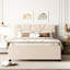 Beige Linen Fabric Upholstered Platform Bed With Brick-Pattern Headboard And Extendable Twin Trundle Brick Pull-Out In