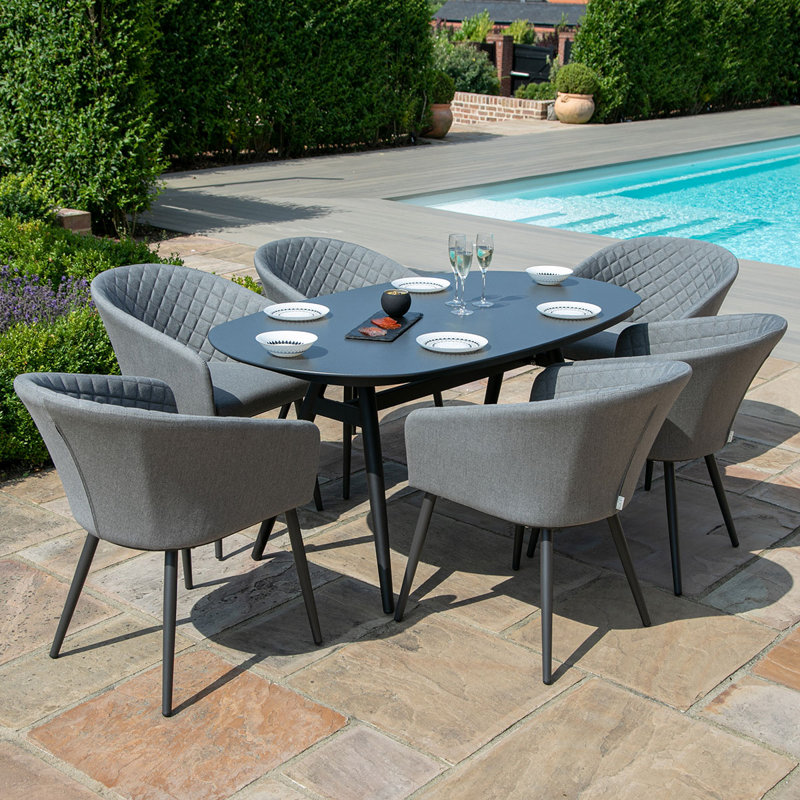 Sladkowski Outdoor Fabric 6 Seat Oval Dining Set, Grey