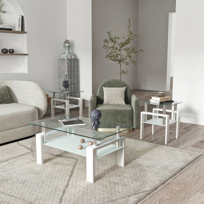 Ensemble de 2, table basse moderne en verre trempé, table de bout, table carrée pour le salon, noir, table