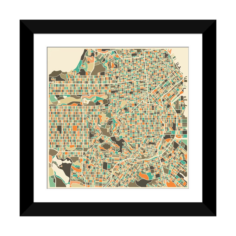 « abstract city map of san francisco », impression sur toile tendue, H 16 po x l 16 po x P 1 po, Blanc