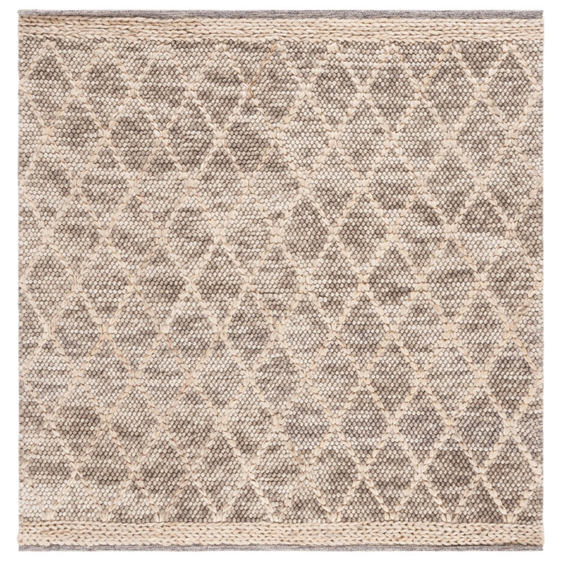 Fabeha Hand Woven Wool/Cotton Geometric Rug in Brown/Natural, Rectangle 4' x 6'