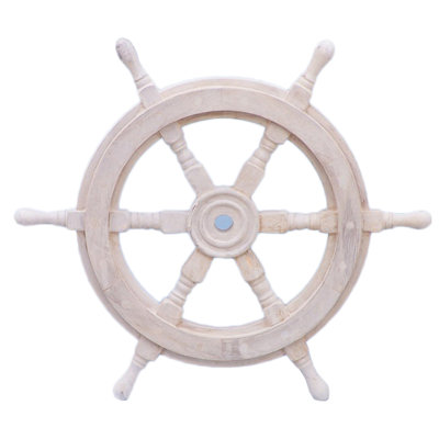 Décoration murale roue de bateau en bois blanc