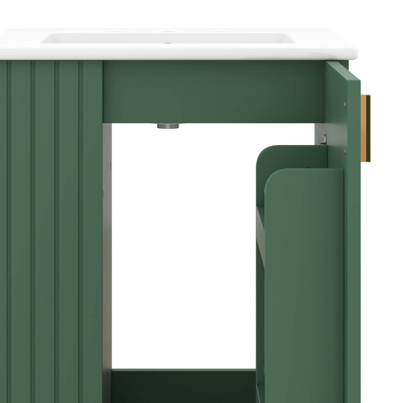 Meuble-lavabo 24 po avec lavabo, meuble-lavabo avec tablettes latérales ouvertes et armoire de rangement, porte à fermeture douce avec rangement à 2 niveaux