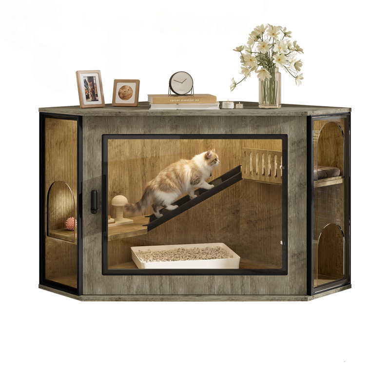 Enceinte de lit 48 po avec lumière DEL, aire de jeu et escalier (gris)