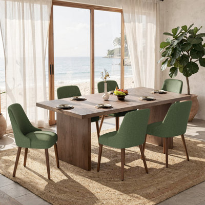 Chaise de salle à manger à haut dossier avec dossier ergonomique courbé, siège rembourré et pieds en bois massif