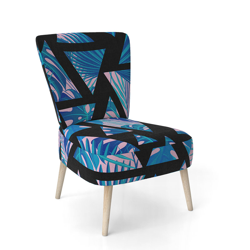 Upholstered Floral Side Chair - Modern floral Accent Chair, Floral Black/Blue Polyester Blend