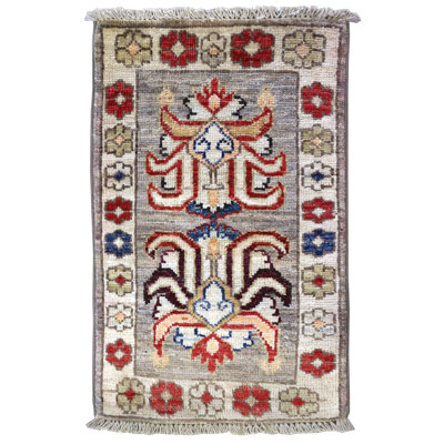 Tapis unique gris / beige / rouge nouvel âge 1 pi 4 po x 2 pi 1 po afghan