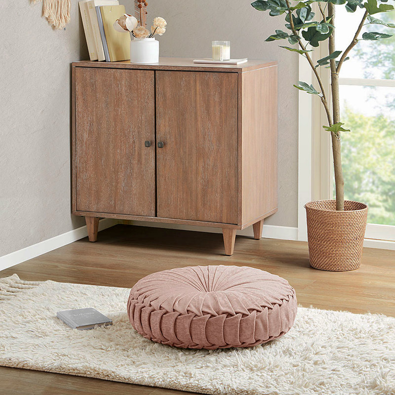 Coussin de sol rond en poly chenille, Rosé