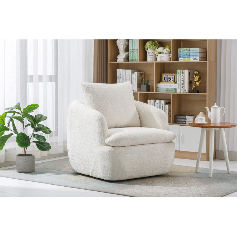 Fauteuil pivotant en chenille de 32,48 po de largeur Anneliese, Chenille beige
