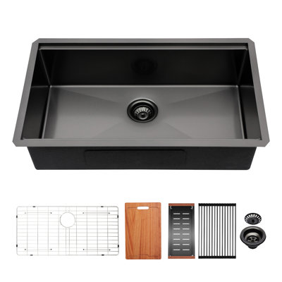 Évier de cuisine encastrable 19 x 33 x 10 po en acier inoxydable noir, calibre 16, profondeur de 9 po, acier Nano 33 x 19 x 10 po avec finition mate, résistance, T304, bol profond, peinture