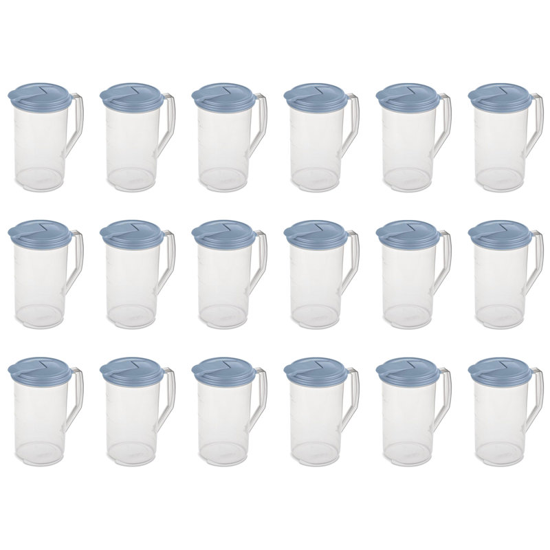 Sterilite 2 Quart Plastic Hinged Pitcher with Comfort Grip Handle, Blue, 18-Pack