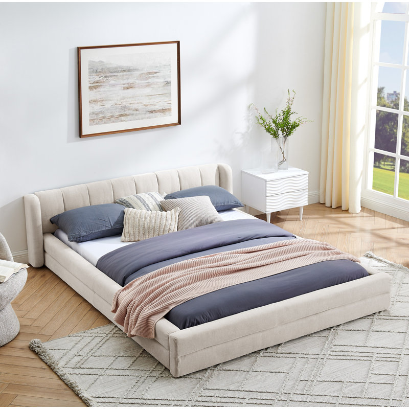 Structure de lit tapissier grand format avec tissu épais, lit plateforme grand format en chenille avec tête de lit et structure solide