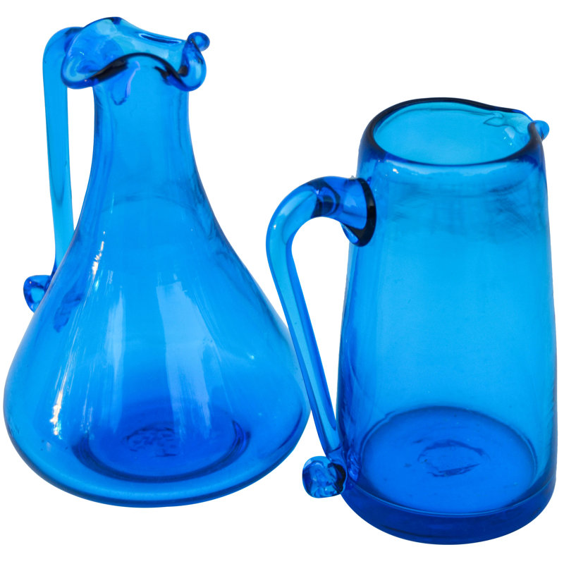 Vintage Blue Glass Creamers - Set Of 2
