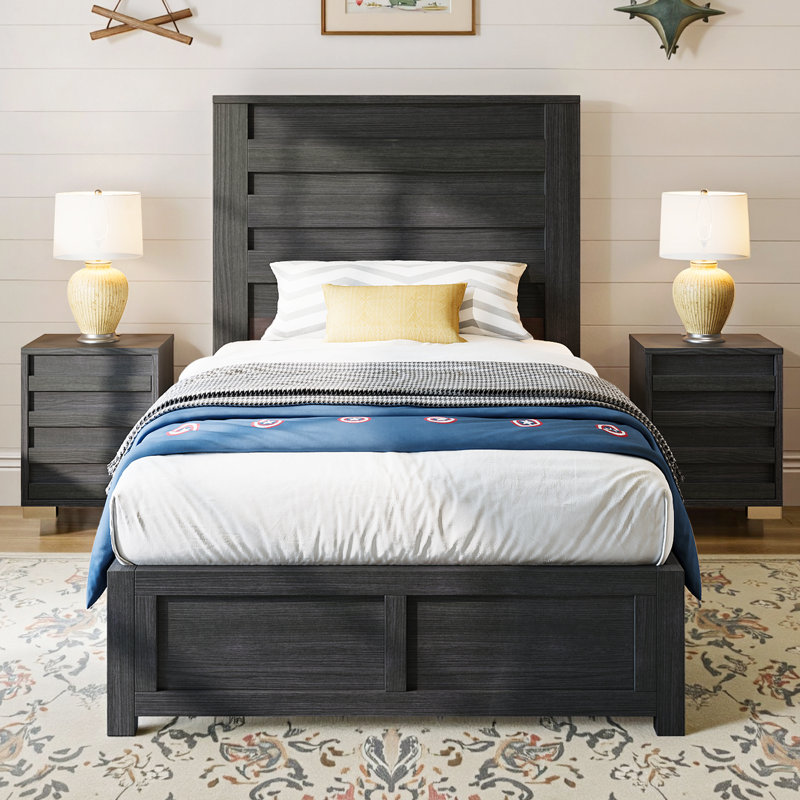 Louby 49" Farmhouse Twin Platform Bed, Black, Black, Twin