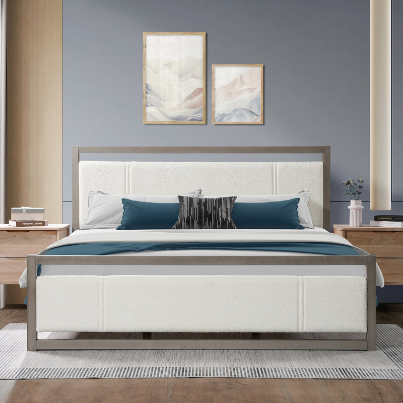 Lit plateforme avec tête de lit en tissu Boucle, Très grand