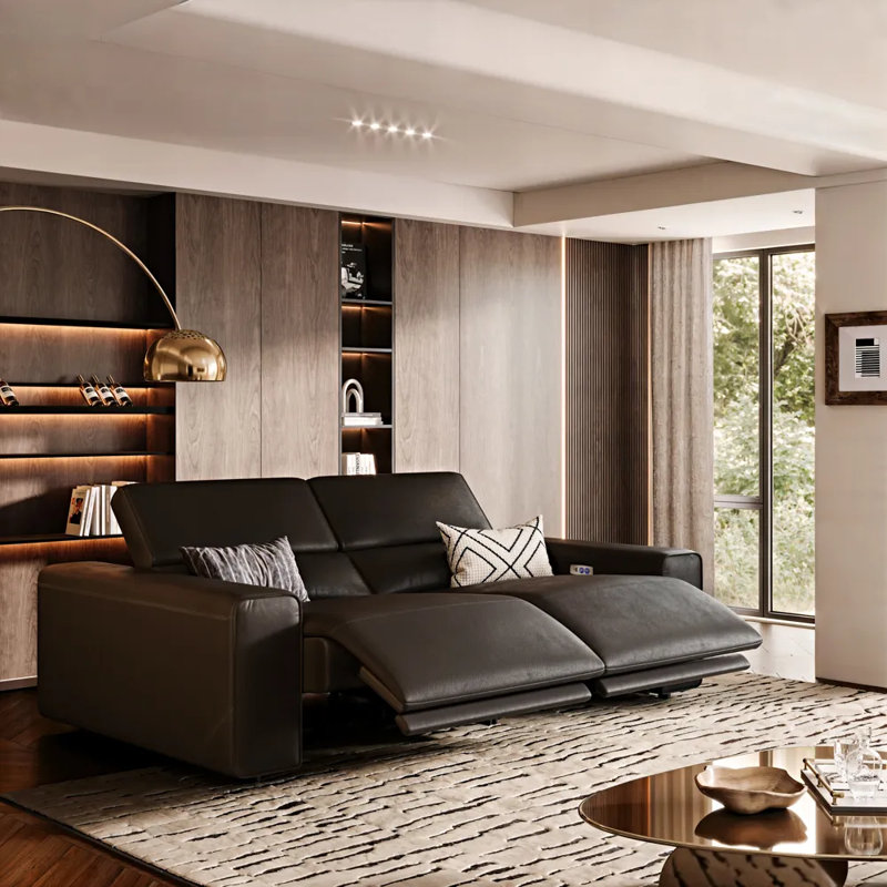 Canapé inclinable électrique Benjamin, 28.5" H x 77" W x 40.5" D, Noir