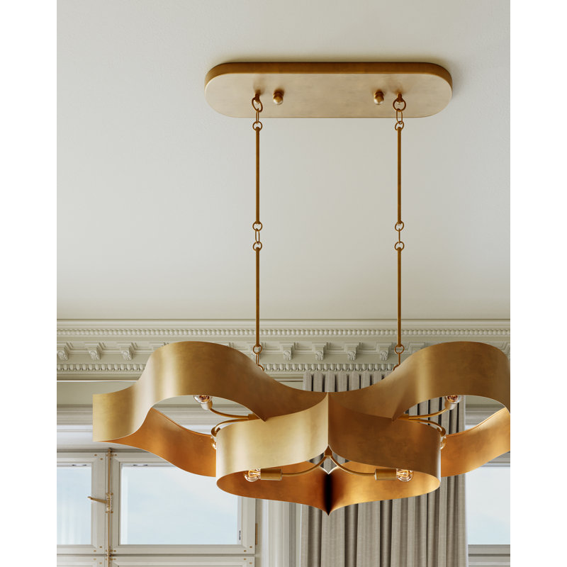 Grand Lotus 6 - Light Chandelier, Antique Gold Leaf