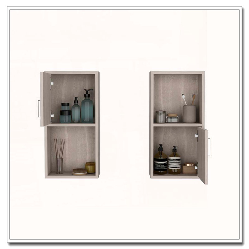 Oba 2-Pc Wall-Mounted Bathroom Medicine Cabinet with Open & Closed Storage, Beige