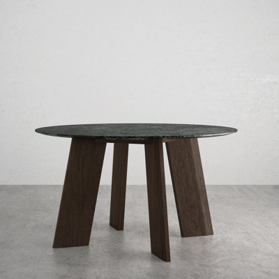 Modern Fin Mid Century Honed Marble Top Round Dining Table by Cavalletto Home