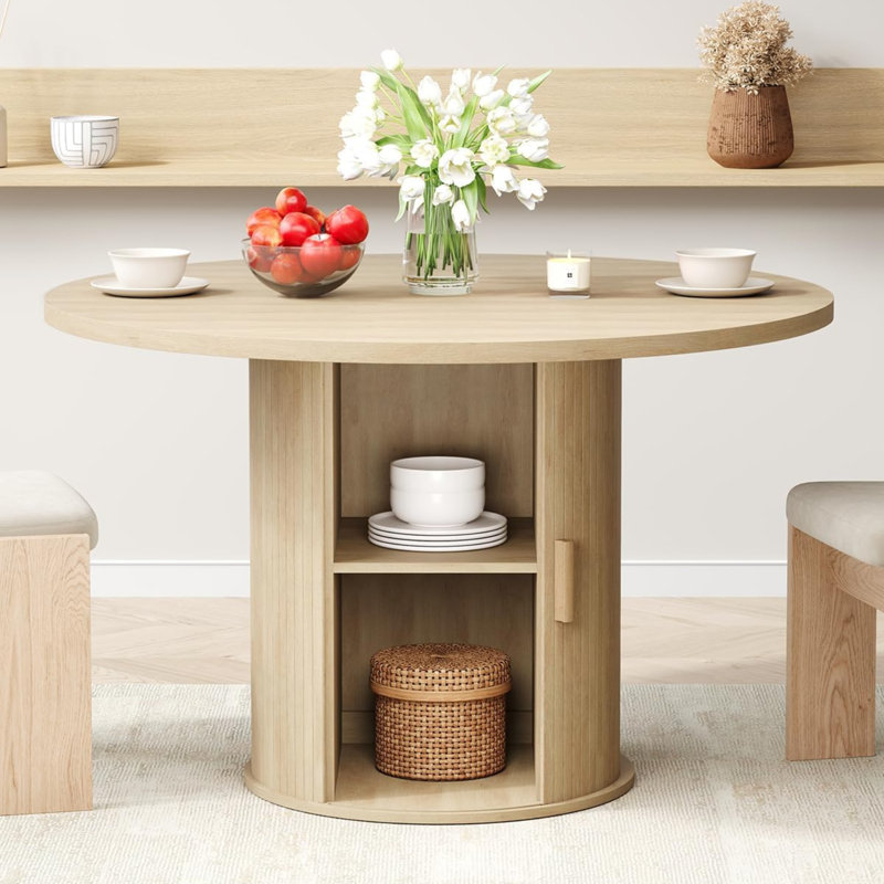 Table de salle à manger ronde 47 po avec rangement, Bois naturel