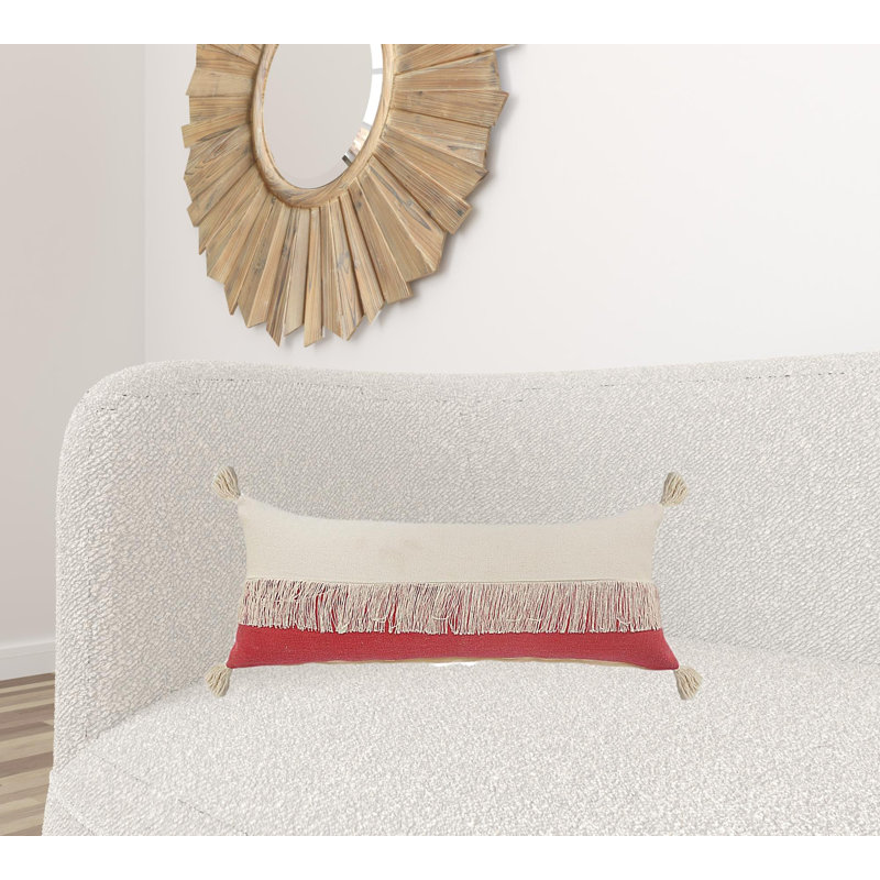 Oreiller 100% coton 14 po x 36 po avec fermeture à glissière 14 po, Rouge framboise / blanc cassé
