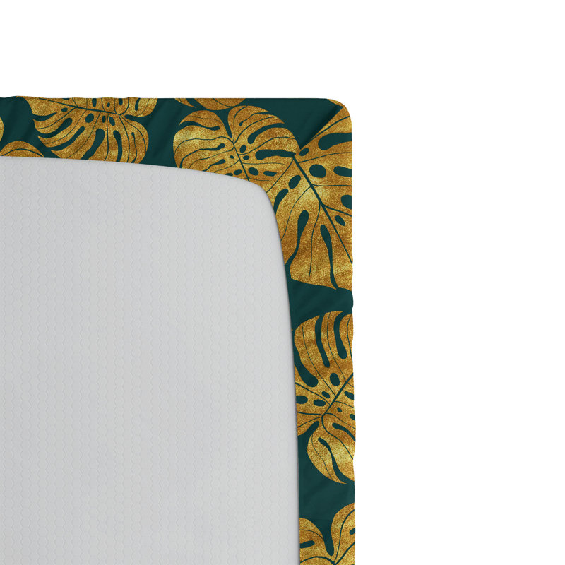 Drap-housse Ambesonne, Drap-housse de taille très grand, Bleu sarcelle / motif floral jaune terre pâle