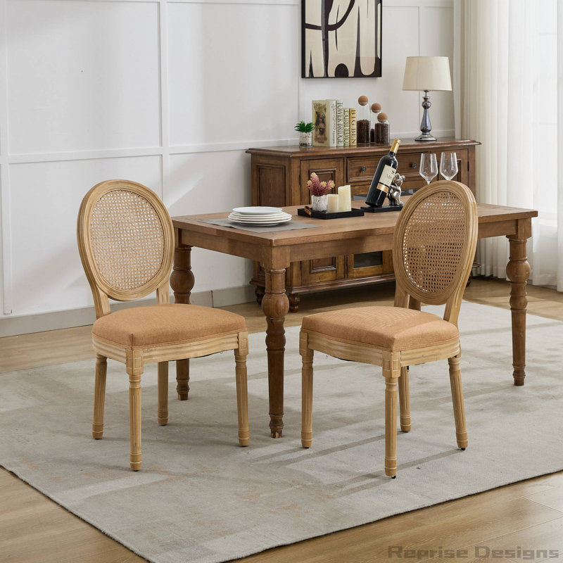 Chaise de salle à manger avec cadre en bois massif style français, ensemble de 2, Tanné