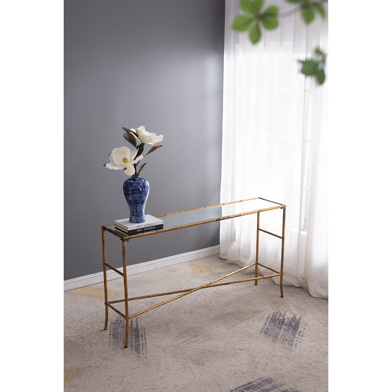 56.5X14x30" Antique Gold Console Table, Mirrored Top