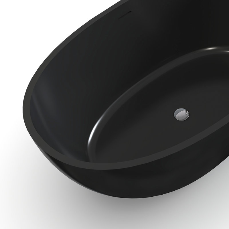 55 Inch Freestanding Solid Surface Soaking Bathtub, Black