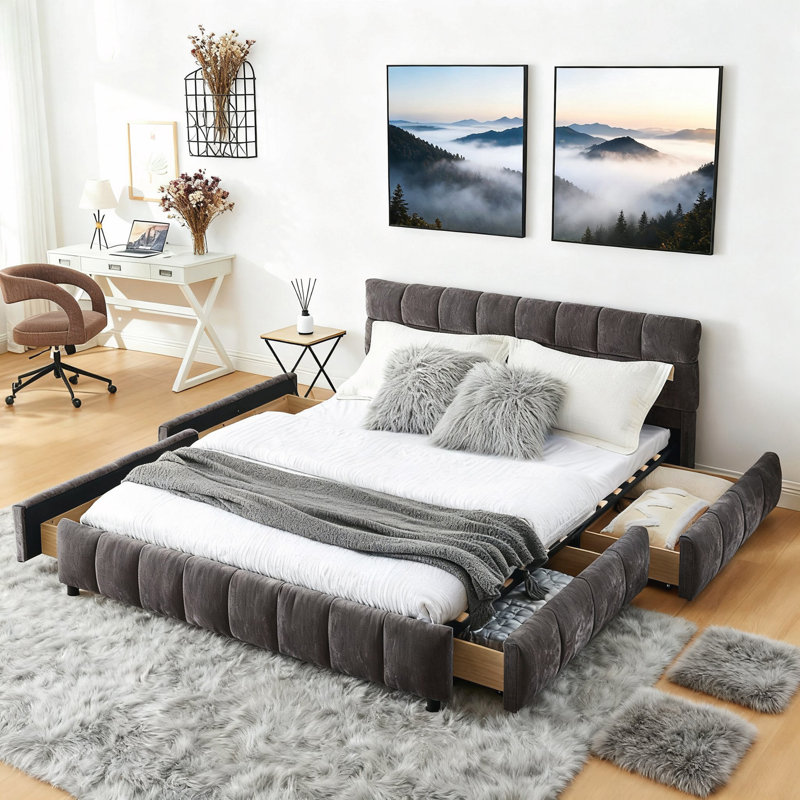 Grand lit tapissier, gris