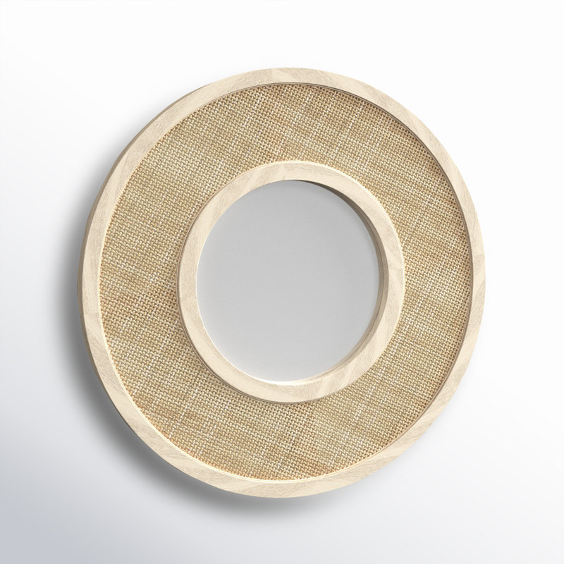 Wood/Cane Round Wall Mirror