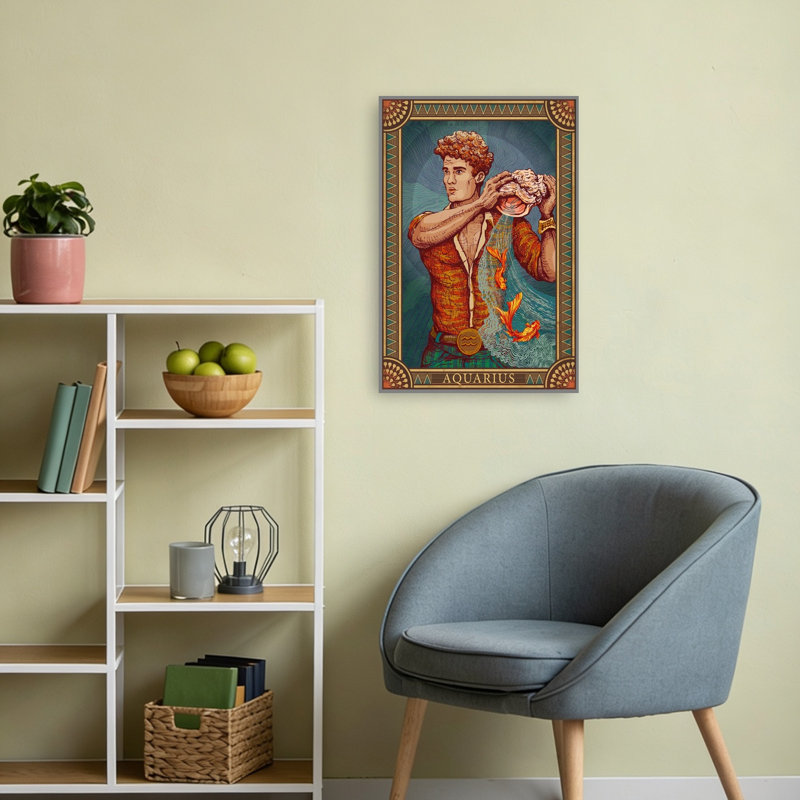 Verseau - Affiche murale vintage représentant un poisson rouge et l'océan, 24" H x 16" W