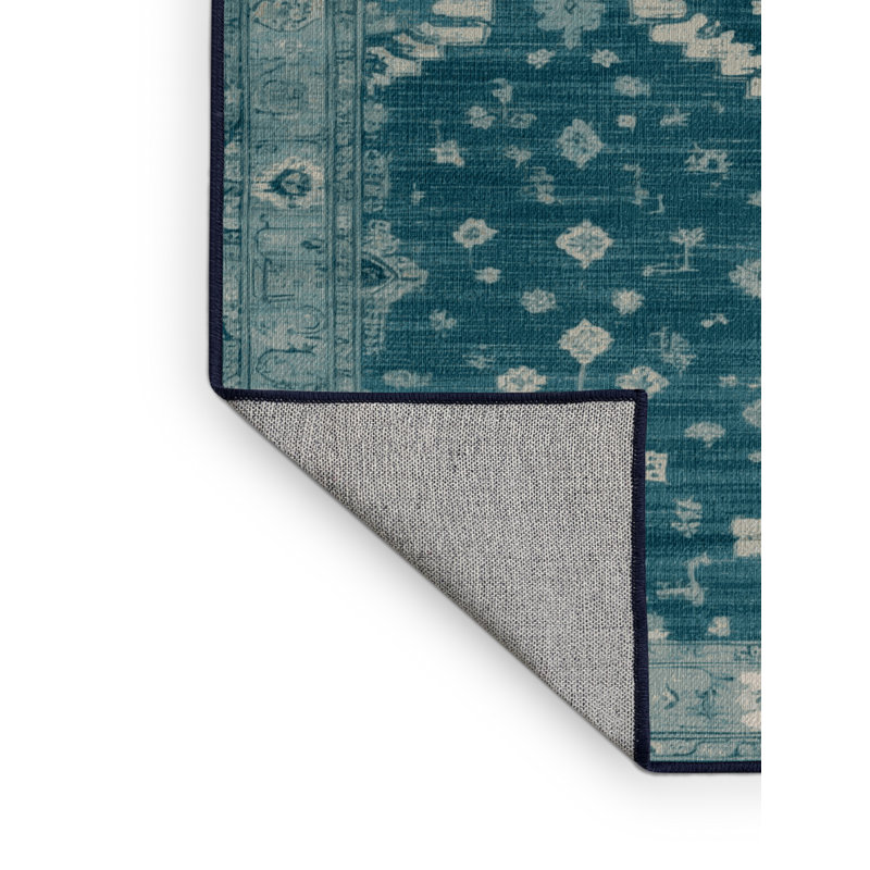 Machine Washable Overdyed Blue Area Rug, Square 8'