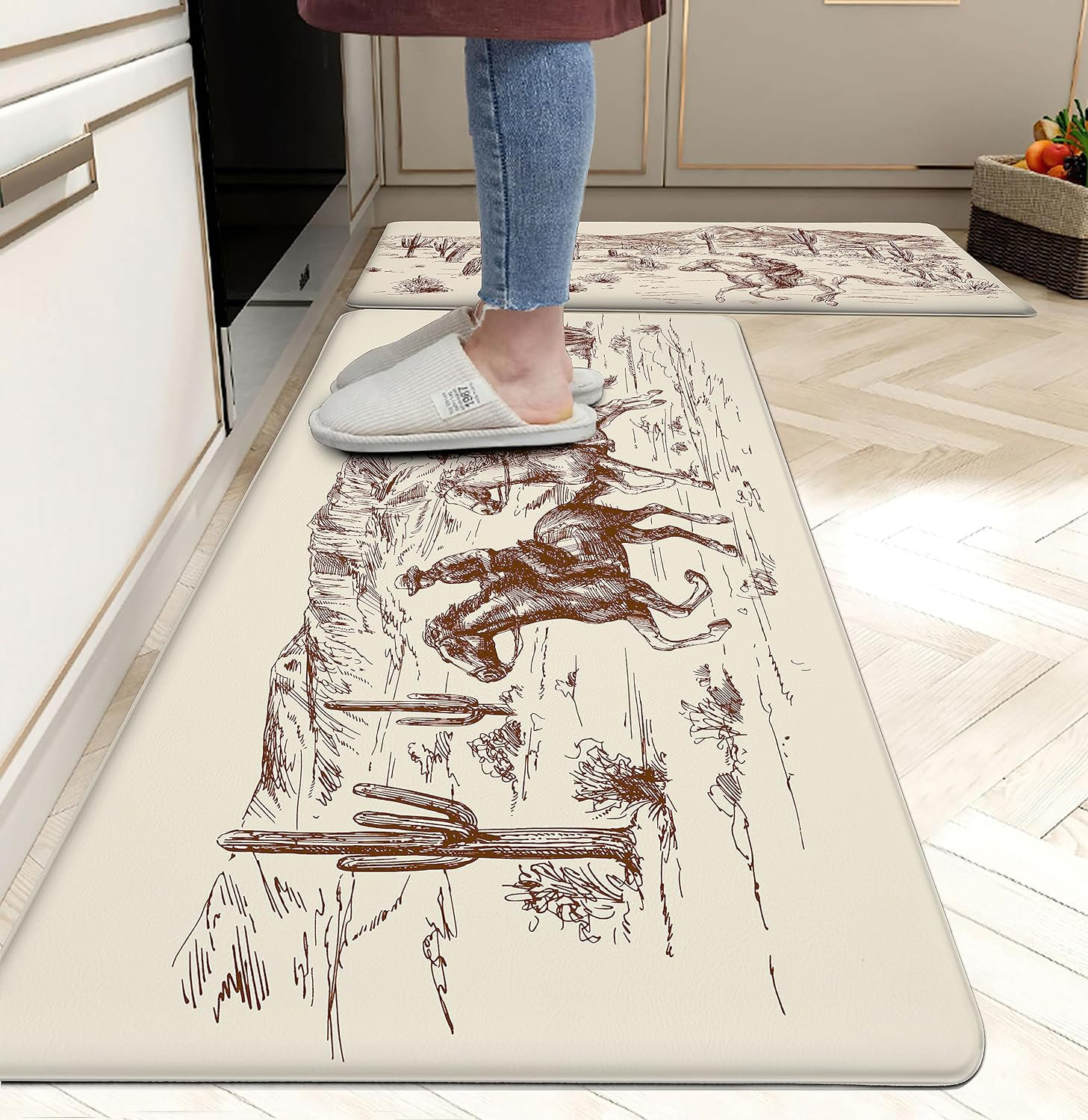 Lemon Kitchen Rug Set Of 2 Buffalo Plaid Anti Fatigue Non-Slip Kitchen Mats Yellow Comfort Standing Mat Waterproof Farmhouse PVC Carpet For Kitchen Laundry Office Sink (17.3" X28" 17.3" X 47 - View #2