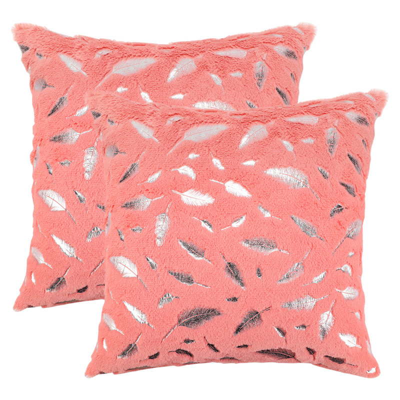Faux Fur Pillow Cover, Pink/Silver