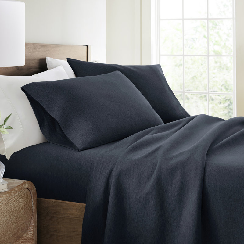 Ensemble de draps en jersey 4 pièces 100% coton, Bleu marine, Ensemble de draps pour grand lit + un drap-housse 