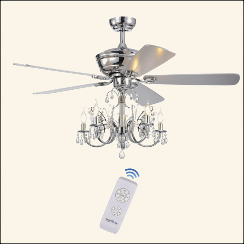 Ventilateur de plafond chromé 5 lumières Finchayson