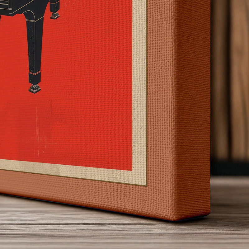 Piano in Red Retro - Wrapped Canvas, 18x12 - 45.7 x 30.5 cm, Terracotta Border